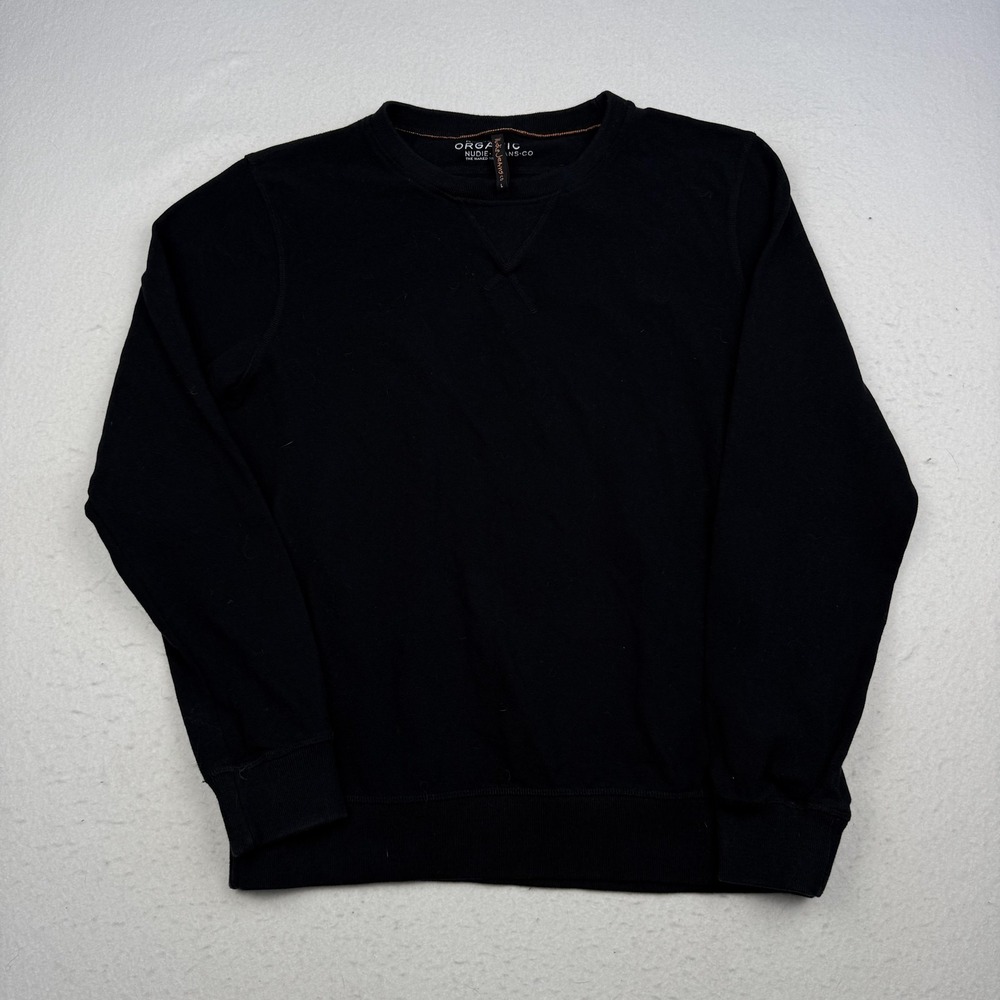 Nudie Jeans Co Sweatshirt Mens Large Black Organic Cotton Crewneck Pullover